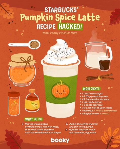 Starbucks Pumpkin Spice Latte Recipe, Pumpkin Pie Latte Recipe, Pumpkin Spice Latte Starbucks, Fall Coffee Recipes, Pumpkin Spice Latte Recipe, Homemade Recipe Books, Starbucks Pumpkin Spice Latte, Pumpkin Drinks, Starbucks Pumpkin Spice