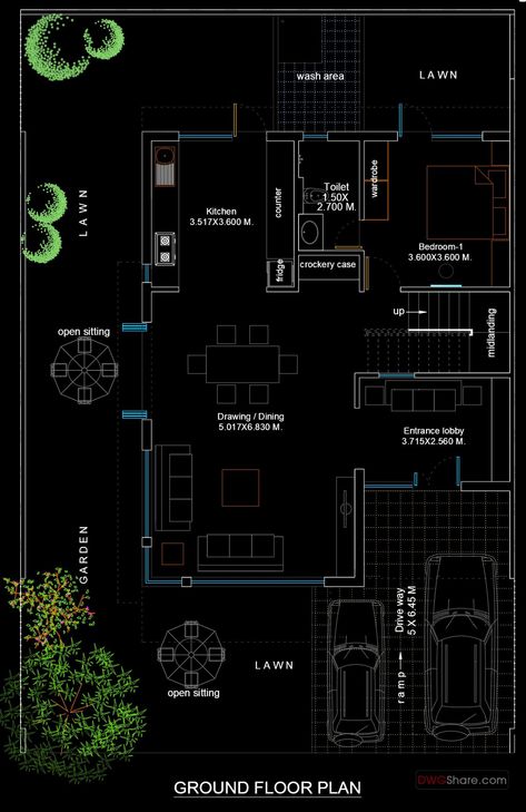 Small Villa Ground Floor Plan AutoCAD File Free Download Autocad Layout, Architecture Design Process, Small Villa, Paving Design, Architecture Life, Building Plans House, Modern Houses Interior, Ground Floor Plan, Building Plans