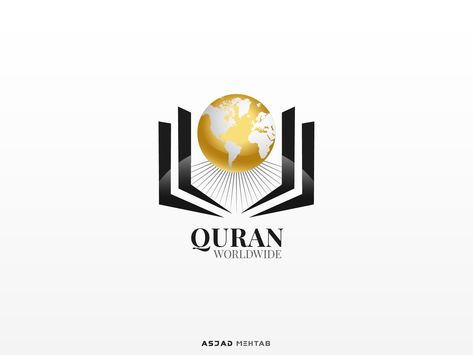 Quran Worlwide Logo Design by Asjad Mehtab Islamic Channel Logo, Quran Logo Design, Quran Logo, Islamic Logo Design, Quran Png, Logo Black Background, Logo Design Black, Islamic Illustration, Islamic Logo