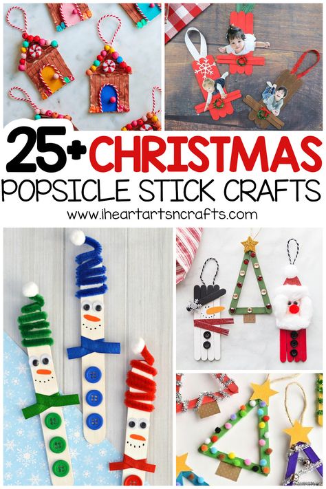 Diy Christmas Ornaments For Kids Popsicle Sticks, Red Truck Christmas Ornaments Diy Kids, Popsicle Stick Holiday Crafts, Diy Crafts Christmas Kids, Christmas Kid Craft Ideas, Kids Christmas Crafts Popsicle Sticks, Popsicle Stick Family, Easy Christmas Crafts Popsicle Sticks, Toddler Christmas Crafts Popsicle Sticks