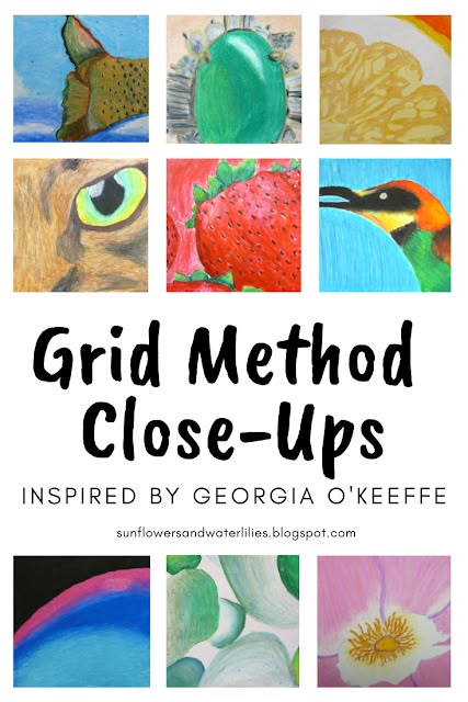 Students studied how Georgia O'Keeffe zoomed way up close into her flowers. We used the grid method and oil pastels to recreate the details, textures, and the shading within a zoomed in image of students' choice. 8th Grade Painting, Georgia O'keefe Art, Improve Drawings, 7th Grade Art, Summer Art Projects, High School Art Projects, Art Education Lessons, 8th Grade Art, Art Lessons Middle School