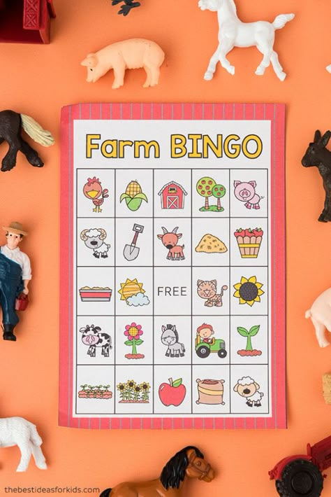 Farm Reading Activities, Farm Preschool Theme Free Printables, Free Farm Activities Preschool, Farming Lesson Plans Preschool, Farm Animal Bingo Free Printable, Preschool Bingo Printables Free, Farm Bingo Free Printable, Farm Crafts Preschool Free Printable, Preschool Farm Activities Free Printable