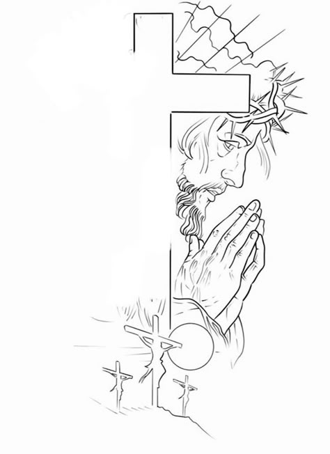 Tattoo Outline Drawing Stencil Ideas, Tattoo Outline Drawing Stencil, Drawing Of Jesus, Jesus Tattoo Design, Half Sleeve Tattoo Stencils, Jesus Art Drawing, Cross Drawing, Christ Tattoo, Cool Tattoo Drawings