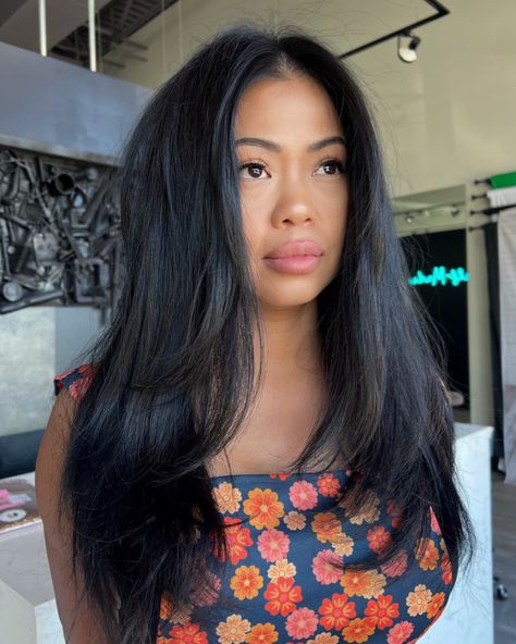 Long Layers Haircut Round Face, Asian Medium Length Hair With Layers Straight, Frame Haircut Long Hair, Black Hair Face Framing, Long Haircut Ideas For Straight Hair, Layers Thinner Hair, Layered Haircut Black Hair, Long Layered Haircuts For Thick Hair Straight Round Faces, Face Framing Layers Asian Hair