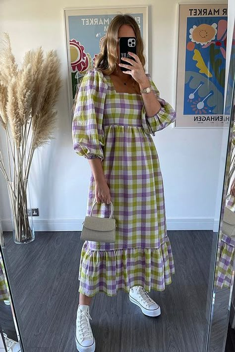 Patty Dress, Best Dresses, Elegante Casual, Check Dress, Lilac Dress, Modest Fashion Outfits, Spring Dress, Looks Vintage, Outfits Casuales