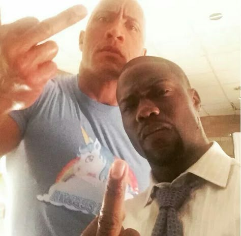 The Rock and Kevin Hart giving the finger