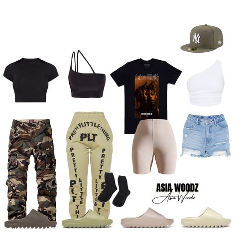 Outfits With Yeezy Slides, Outfits With Yeezy, Yeezy Outfits, Yeezy Slides Outfit, Casual Baddie, 4s Outfit, Dope Swag Outfits, Trendy Summer Fits, Yeezy Outfit