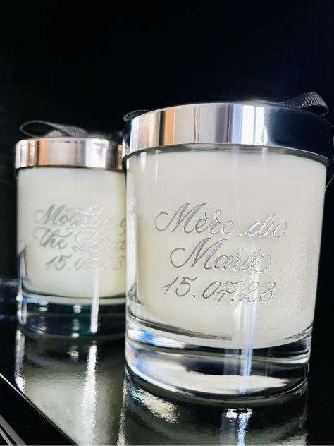 ustom engraved candle and candle lids are the perfect gift for the bride, groom and wedding party that will be cherished a lifetime.  The personalised wedding candles are hand engraved by calligrapher and engraver Liz Holdsworth based in Ireland. Wedding Day Lipstick, Jo Malone Candle, Wedding Day Perfume, Candle For Wedding, Candle Lids, Engraved Candles, Candle Packaging Design, Personalised Wedding Candles, Candle Lid