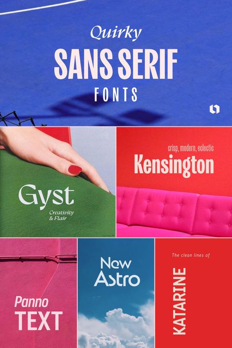 Sans serif fonts don’t have to be boring, and designers are choosing ones full of personality in 2024. We’re seeing geometric sans serif fonts with quirks like imperfect lines, long and expressive limbs, and abstract apertures that add an eccentric look. Check out more font trends and examples! #fonttrends #fontpairs #fontinspiration #trendingfonts Fun Serif Fonts, Trending Fonts Graphic Design, Fun Adobe Fonts, Trendy Fonts 2023, Trippy Typography, Serif Typography Design, Fonts Pairing, Long Font, Trending Typography