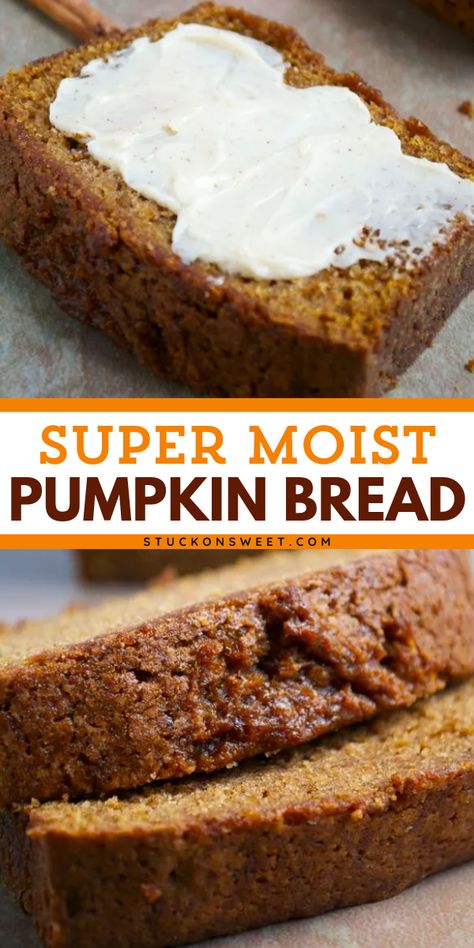 Pumpkin food ideas? This easy moist pumpkin bread recipe is for you! Learn how to make this best pumpkin bread with a ton of fall flavor given by the spices like nutmeg, cinnamon, and pumpkin pie spice. Cinnamon maple butter also helps! A must-try! Super Moist Pumpkin Bread, The Best Pumpkin Bread, Best Pumpkin Bread Recipe, Baking Fails, Best Pumpkin Bread, Bread Pumpkin, Pumpkin Spice Bread, Best Homemade Bread Recipe, Pumpkin Bread Easy