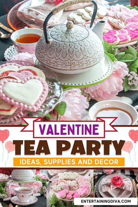 Valentine Tea Party Ideas, Valentines Tea, Valentines Tea Party, Pink Dinner Plates, Valentine Tea, Easy Teas, Valentines Party Decor, Decorating Food, Easy Decor