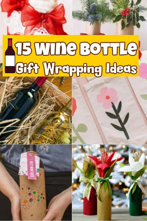 Gifts In A Bottle Ideas, Easy Wine Bottle Gift Wrapping, Wine Bottle Covers Diy Gift Bags, Wine Bottle Present Gift Wrapping, Gift Wrap Bottle Of Wine, How To Wrap A Mason Jar Gift, How To Gift A Bottle Of Wine, Gifting Wine Bottles Wrap, How To Wrap Wine Bottles Gift Ideas