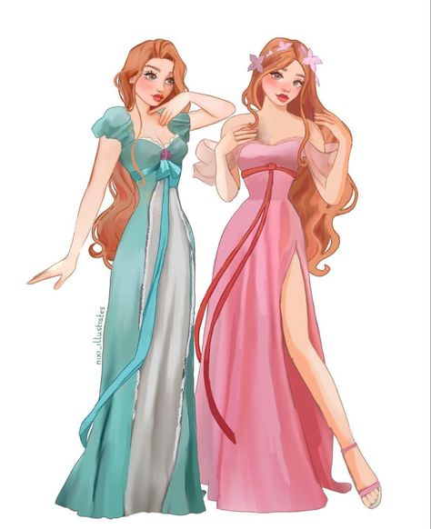 Enchanted Giselle Blue Dress, Pink Princess Dress Drawing, Disney Princesses In Modern Clothes, Princess Dress Illustration, Princess Dress Ideas, Cute Dress Drawing, Princess Dress Art, Giselle Cosplay, Enchanted Drawing