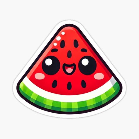 Bring summer vibes to your illustrations with this kawaii watermelon slice Sticker /  kawaii watermelon / cute fruit cartoon / cheerful watermelon / kawaii design / cute watermelon illustration / adorable fruit / kawaii art / happy watermelon / cute food art / fruit lover / cartoon watermelon / kawaii character / cute fruit / watermelon lover Cute Fruit Cartoon, Watermelon Kawaii, Watermelon Pictures, Kawaii Watermelon, Lover Cartoon, Cartoon Watermelon, Watermelon Drawing, Watermelon Sticker, Watermelon Cartoon