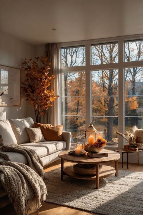 Discover 20 cozy fall home decor ideas to warm up your space. From rustic farmhouse accents to modern minimalism, bring autumn's comfort into your home. Fall Home Interior, Interior Fall Decor, Black And Orange Living Room, Winter Living Room Ideas, Fall Decor 2024, Cosy Home Ideas, Autumn Interior Design, Cozy Country Home, Spooky Living Room