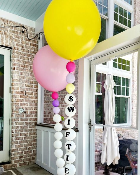 Taylor Swift birthday balloon decor Diy Taylor Swift Party Decor, Taylor Swift Balloon Garland, Taylor Swift Centerpieces, Taylor Swift Pool Party, Taylor Swift Balloons, Taylor Swift Birthday Decorations, Taylor Swift Decor, Birthday Balloon Decor, Taylor Swift Birthday Party Ideas