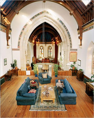 Remodeled Churches Into Homes, Renovated Churches Into Homes, Church Renovation Houses, Church Renovation Ideas, Converted Church House, Chapel Conversion, Converted Church, Church Conversions, Church Interior Design