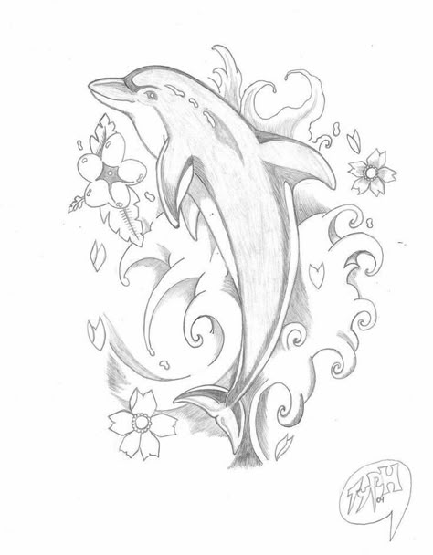 Dolphin Tattoos, Dolphin Drawing, Dolphin Tattoo, Dolphins Tattoo, Dolphin Coloring Pages, Dolphin Art, Hawaiian Tattoo, A Dolphin, Pencil Art Drawings