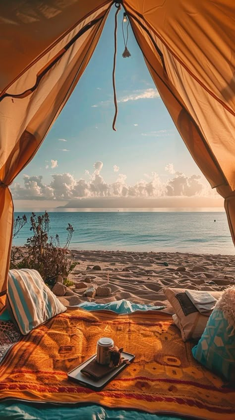 Summer Bucket list *beach camping* Camping Aesthetic Couple, Beach Camping Aesthetic, Camping Goals, Camping On The Beach, Tent View, Tent City, Nature Camping, Camping Aesthetic, Beach Tent