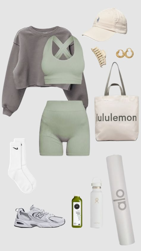 Discover the Perfect Green Workout Set for Yoga & Gym! 💚🧘🏻‍♀️ Elevate your fitness game with this stylish and comfortable activewear ensemble. Whether you're hitting the yoga mat or the gym, this green-themed workout outfit is designed to inspire, motivate, and energize your fitness routine. Find your fitness fashion inspiration today! #outfitinspo #workout #workoutoutfit #greenaesthethic #sports #yoga #fitinspo #inspo #ootd #cleangirl #cleangirlaestethic #alo Gym Outfit Design, Yoga Set Aesthetic, Set Workout Clothes, Mint Workout Outfit, Light Green Workout Outfit, Elegant Workout Clothes, Cute Gym Outfits Summer, Spring Gym Outfits For Women, Cute Work Out Outfits