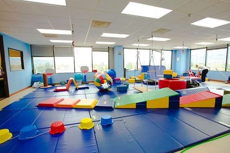 Our Large Sensory Gym - Every Child Achieves - North Hollywood, CA Sensory Gym, Childcare Rooms, Gymnastics Room, Mini Gym, Daycare Decor, Gymnastics Gym, Pediatric Occupational Therapy, Kids Gym, Kindergarten Design