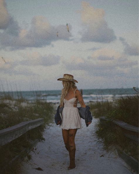 Cowboy Boots White Dress, Blue Hour Photoshoot, Cheap Cowgirl Boots, Cowboy Boots White, Tecovas Boots, Cowgirl Beach, Straw Cowgirl Hat, Dress Denim Jacket, Cowgirl Photoshoot