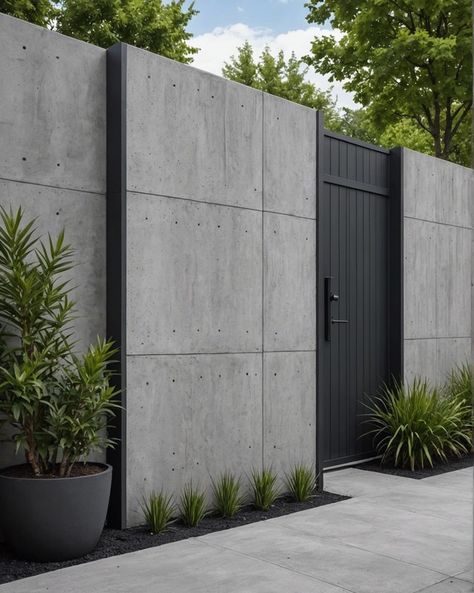 Modern Wall Fence Design, Luxury Privacy Fence, Modern Yard Fence, Home Privacy Ideas, Modern Garden Fence Ideas, Privacy Gate Ideas, Fence Ideas Concrete, Wall Fence Design Modern, Modern Fence Design Concrete