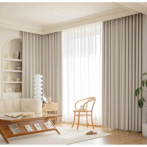 Hokku Designs High-Temperature Set Blackout Curtains - Luxurious, Modern, And Minimalist For Living Room And Bedroom | Wayfair Curtains For Minimalist Bedroom, Minimalist Bedroom Curtains, Curtains Wide Windows, Light Bedroom Curtains, Modern Home Curtains, Scandinavian Living Room Curtains, Bedroom Window Design Ideas, Curtains Room Bedroom, Track Curtains Living Room