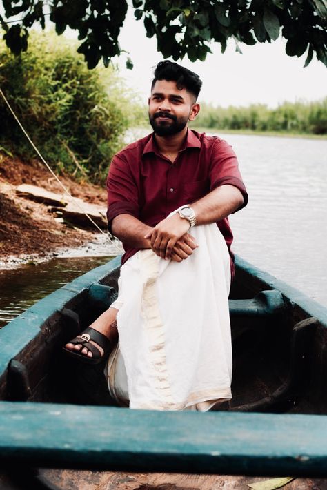 Kerala traditional costume for onam Red Shirt Outfits, Shirt Outfit Men, Male Teacher, Alone Photography, Man Photography, Photography Poses For Men, Traditional Costume, Red Shirt, Poses For Men