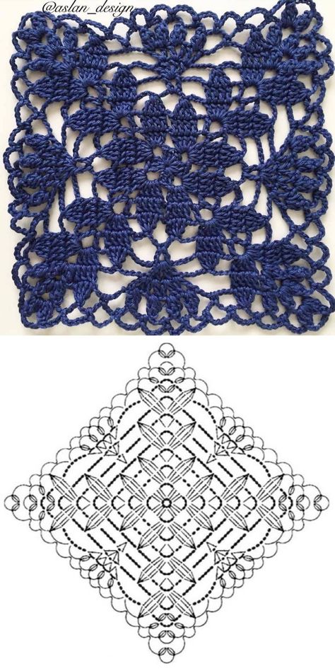 Granny Square Crochet Patterns Free, Crochet Motif Patterns, Crochet Lace Pattern, Pola Sulam, Crochet Doily Patterns, Crochet Square Patterns, Granny Square Crochet Pattern, Crochet Diagram, Crochet Stitches Patterns