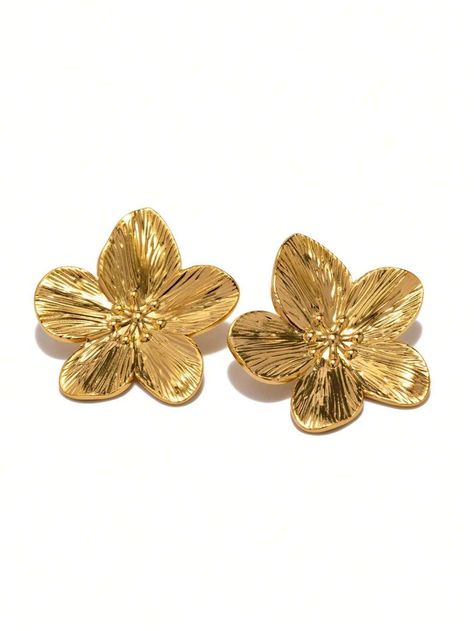 2pcs 18K Golden Stainless Steel Women Earrings With Flower & Five-Leaf Clover, Suitable For Gift, Party And Team-Building | SHEIN IL Steel Flowers, Shape Geometric, People Women, Flower Stud Earrings, Flower Stud, Flower Earrings Studs, Flower Studs, Metal Earrings, Girls Jewelry