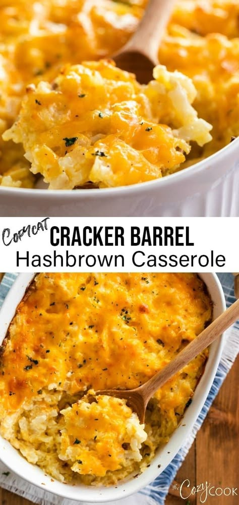 This Hashbrown Casserole tastes just like the Cracker Barrel version and is so easy to make. Plus, you can make it ahead of time and can freeze leftovers! | The Cozy Cook | #hashbrowns #casserole #crackerbarrel #breakfast #brunch #copycat #comfortfood Cracker Barrel Potatoes, Cracker Barrel Hashbrown, Hashbrown Casserole Easy, Cracker Barrel Hashbrown Casserole, Copycat Cracker Barrel, Cracker Barrel Recipes, Hashbrown Casserole Recipe, Cheesy Hashbrown Casserole, Frozen Hashbrowns