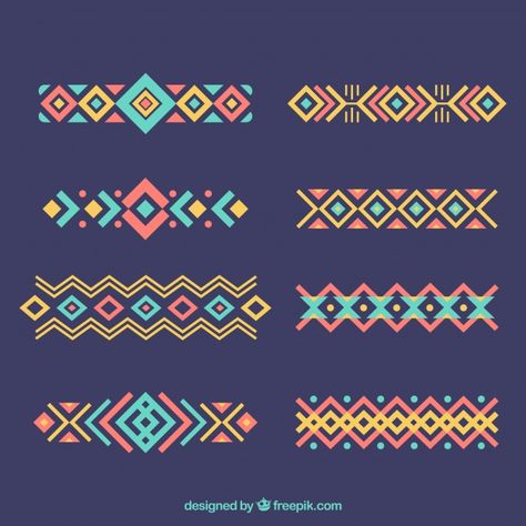 Set of ethnic ornaments in flat design Free Vector Ornament Design, Bohol, Ethnic Patterns, Ornaments Design, Free Vectors, Pattern Drawing, Loom Beading, Geometric Designs, Flat Design