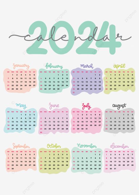 2024 calendar pastel color template vector Ideas For Calendars, 2024 Calendar Planner, 2024 Calender Aesthetics, Cute Calendar Template 2024, Calendar Design Template 2024, 2024 Calendar Template, Mini Calendars 2024 Free Printable, Calender Template 2024, Calendar 2024 Aesthetic Cute