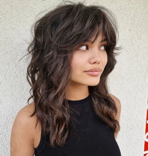 Armpit-Length Wolf Cut with Bangs Shaggy Long Hair, Long Shag Haircut, Textured Curly Hair, Shaggy Haircuts, Shag Hairstyles, Wolf Cut, Edgy Hair, Shag Haircut, Long Layered Hair