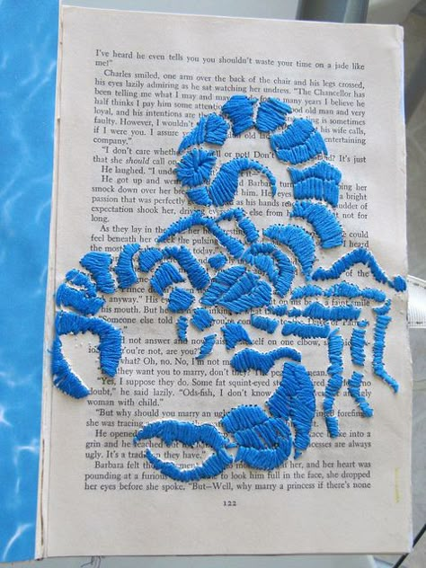 Stitching on paper by wholelottalisa Embroidered Scorpion, Embroidery On Paper, Astuces Diy, Learn Embroidery, Paper Embroidery, Hand Stitch, Creative Embroidery, Book Arts, Diy Book