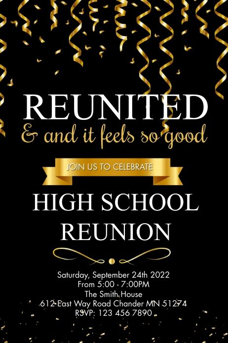 High School Reunion Theme Ideas, School Get Together Invitation, Class Reunion Invitations Template Free, Class Reunion Program, Reunion Template, Reunion Poster, School Reunion Decorations, Class Reunion Planning, Class Reunion Invitations