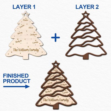 Laser Cut Christmas Ideas Laser Christmas Ideas, Glowforge Christmas Projects, Christmas Laser Cut Ideas, Laser Cut Wood Projects, Laser Cut Gift Ideas, Laser Cut Christmas Tree, Laser Cut Decor, Christmas Gift For Family, Laser Cut Wood Crafts