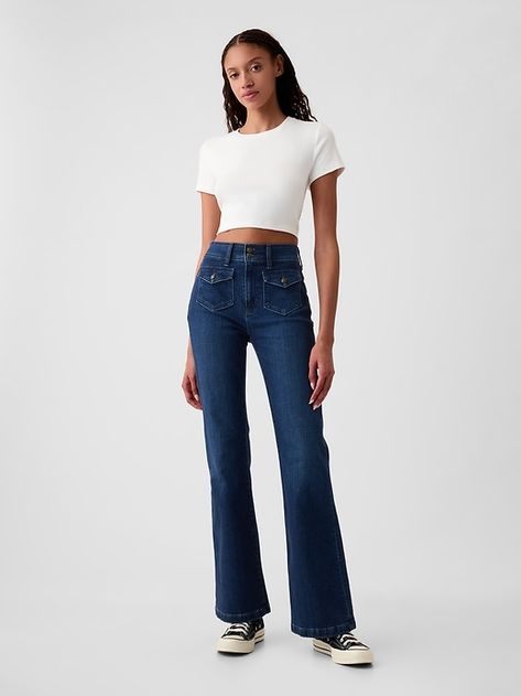 High Rise '70s Flare Jeans 80s Fashion For Women, Women Flare Jeans, 70s Flare Jeans, Jeans For Petite Women, Womens Flare Jeans, Gap Jeans Women, The Flare, Jeans Look, Gap Jeans