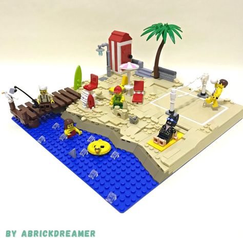 Let's learn how to build a Lego Beach! Check out the step by step Lego tutorial on my YouTube channel! #lego #how to build a lego #legotutorial #legobeach #legomoc #afol Lego Beach, Easy Lego Creations, Lego For Kids, Lego Moc, Lego Minifigures, Lego City, Lego Creations, My Youtube Channel, Mini Figures