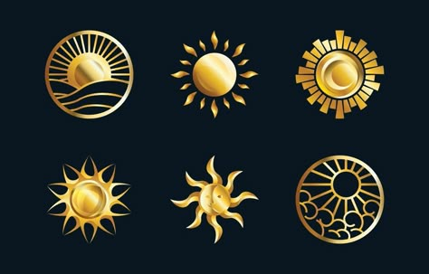 Collection of Golden Abstract Sun Logo Sun Symbol Design, Sun Logo Ideas, Sun Logo Design Ideas, Rock Logo Design, Sun Logos, Sun Graphic Design, Shopping Mall Exterior, Sun Logo Design, Mall Exterior