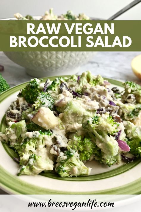 Raw Broccoli Salad, Raw Vegan Recipes Easy, Vegan Broccoli Salad, Raw Vegan Dinners, Raw Food Diet Plan, Vegan Broccoli, Raw Vegan Diet, Vegan Recipes Beginner, Vegan Salad Recipes