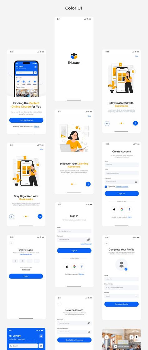 E-Learning App | Online Course App | Online Learning App | ELearning App Figma UI Kit | UI Design Ui Website, Education Logo Design, App Login, Mobile Application Design, Learning Logo, Mobile Ui Design, Education Logo, App Design Inspiration, App Ui Design