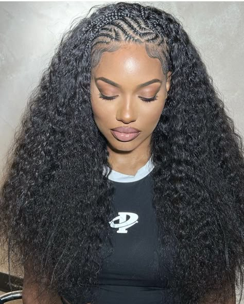 Braids With Weave Hairstyles, Stitch Feed In Braids, 2 Braids With Weave, A Quick Weave, Curly Hair Sew In, Side Braid Ponytail, Hair Braid Patterns, 2 Braids, Sew In Hairstyles