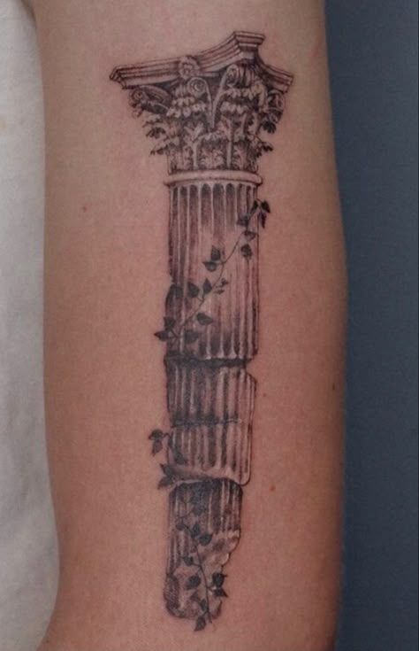 Column Tattoo, Ancient Art Tattoo, Roman Tattoo, Greek Tattoo, Temple Tattoo, 16 Tattoo, Artsy Tattoos, Medieval Tattoo, History Tattoos