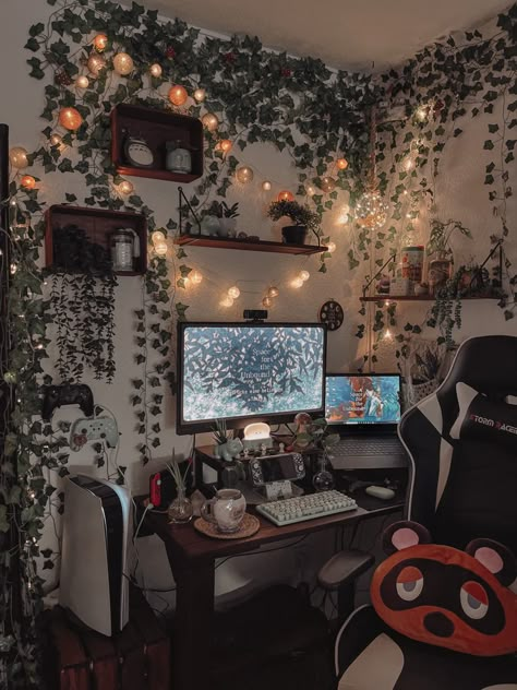 Aesthetic Gaming Room, Comfy Bedrooms, Games Room Inspiration, Aesthetic Gaming, Gaming Room Ideas, Game Setup, Cozy Desk, Cozy Gaming, Gamer Room Decor