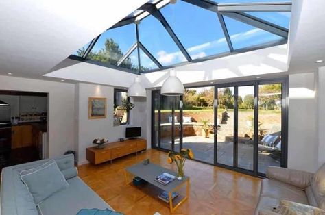 Orangery Roof, Aluminium Roof, Orangery Extension, Flat Roof Extension, Garden Room Extensions, House Extension Plans, Bungalow Renovation, Room Extensions, Roof Extension