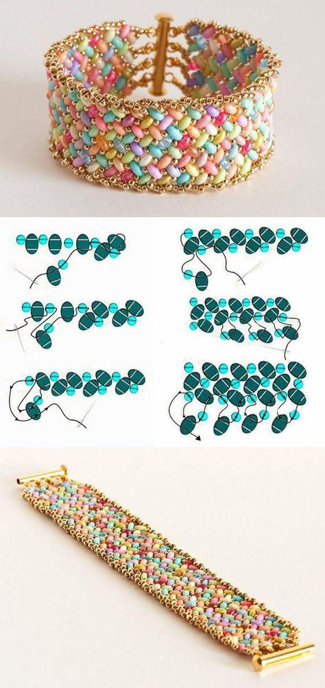 Craft ideas 13201 - Pandahall.com Bead Weaving Ideas, Superduo Bead Patterns, Seed Bead Bracelets Diy, Super Duo Beads, Rainbow Jewelry, Seed Bead Tutorial, Beaded Bracelet Patterns, Beaded Jewelry Patterns, Beaded Bracelets Diy