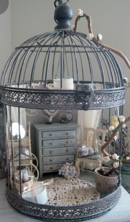 Room Box Miniatures, Indoor Crafts, Fairy Garden Designs, Fairy Garden Crafts, Bird Cage Decor, Doll House Crafts, Room Boxes, Fairy Garden Ideas, Birdcages