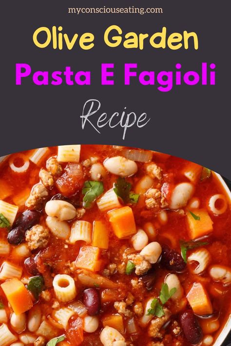 Pasta e fagioli with a serving spoon Pasta And Fagioli Soup, Olive Garden's Pasta E Fagioli, Olive Garden Pasta E Fagioli Soup Recipe, Figoli Soup Olive Gardens, Pasta Fasul Soup, Pasta Visual Soup, Pasta Fagioli Soup Olive Garden Crockpot, Pasta Fagoli Recipes, Pasta De Figoli Olive Garden